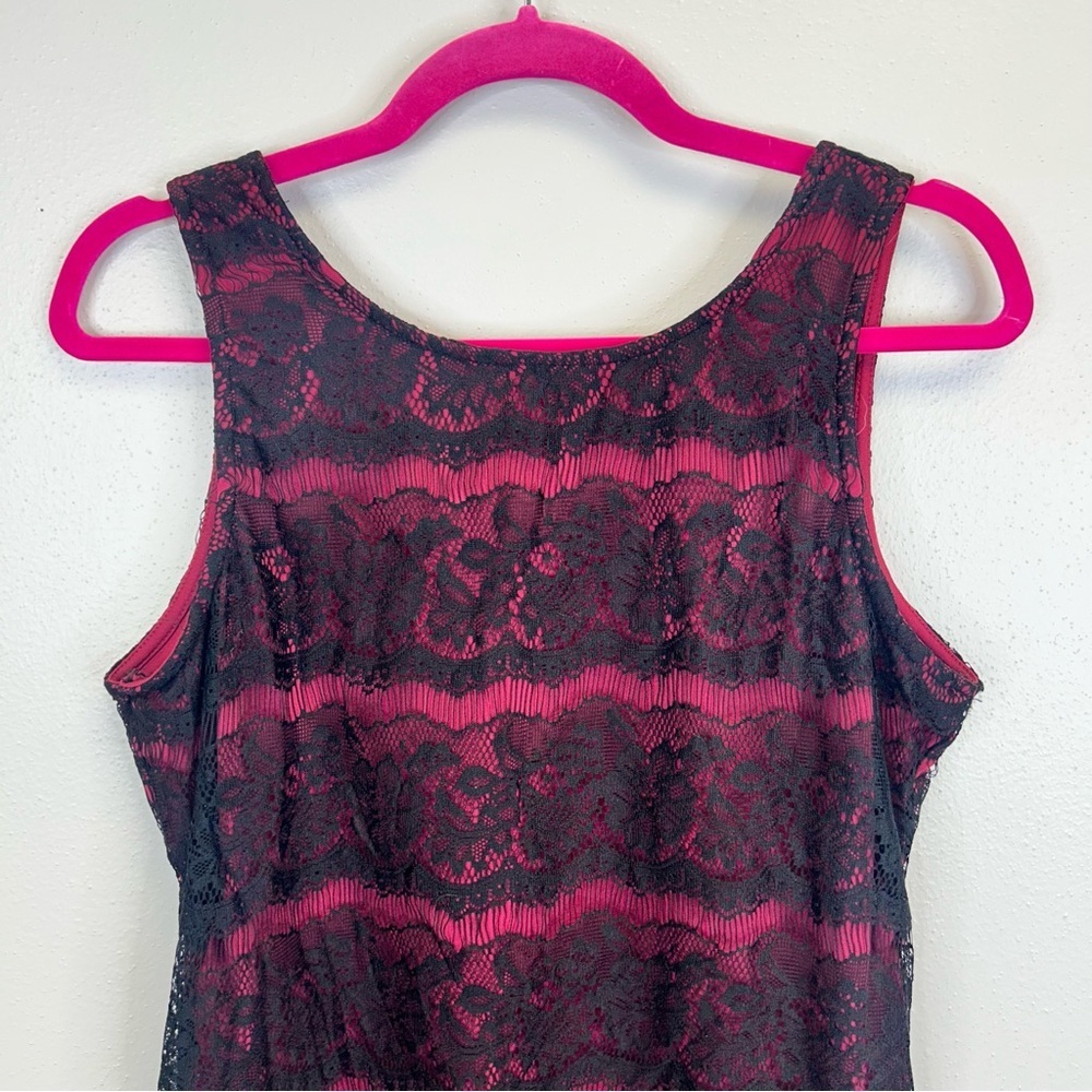 Studio Y Black Red Lace Tank Top Womens L Goth Fairy Grunge Vampire Stretch - Picture 8 of 9